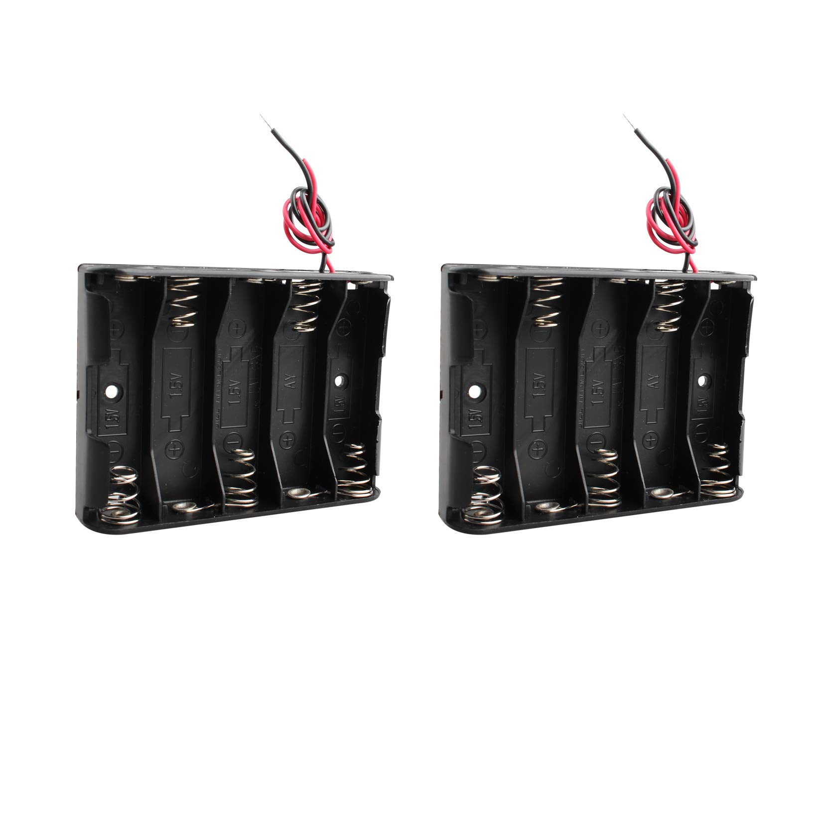HALJIA 2Pcs 7.5V AA 5 x 1.5V Plastic Battery Holder Case Battery Storage Box with Wire Leads