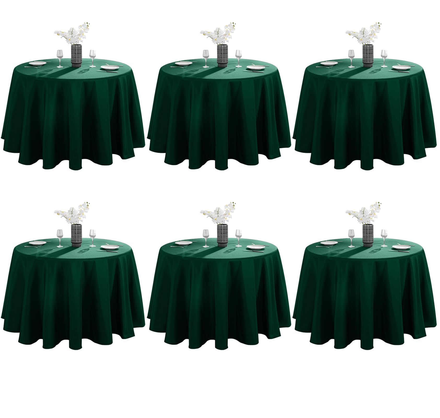 VidaFete Tablecloth 6 Pack 120inch Round Table Cloth Polyester, Stain Wrinkle Resistant Polyester Dining Table Cover for Kitchen Dinning Party Wedding Round Tabletop Buffet Decoration(Green) Image