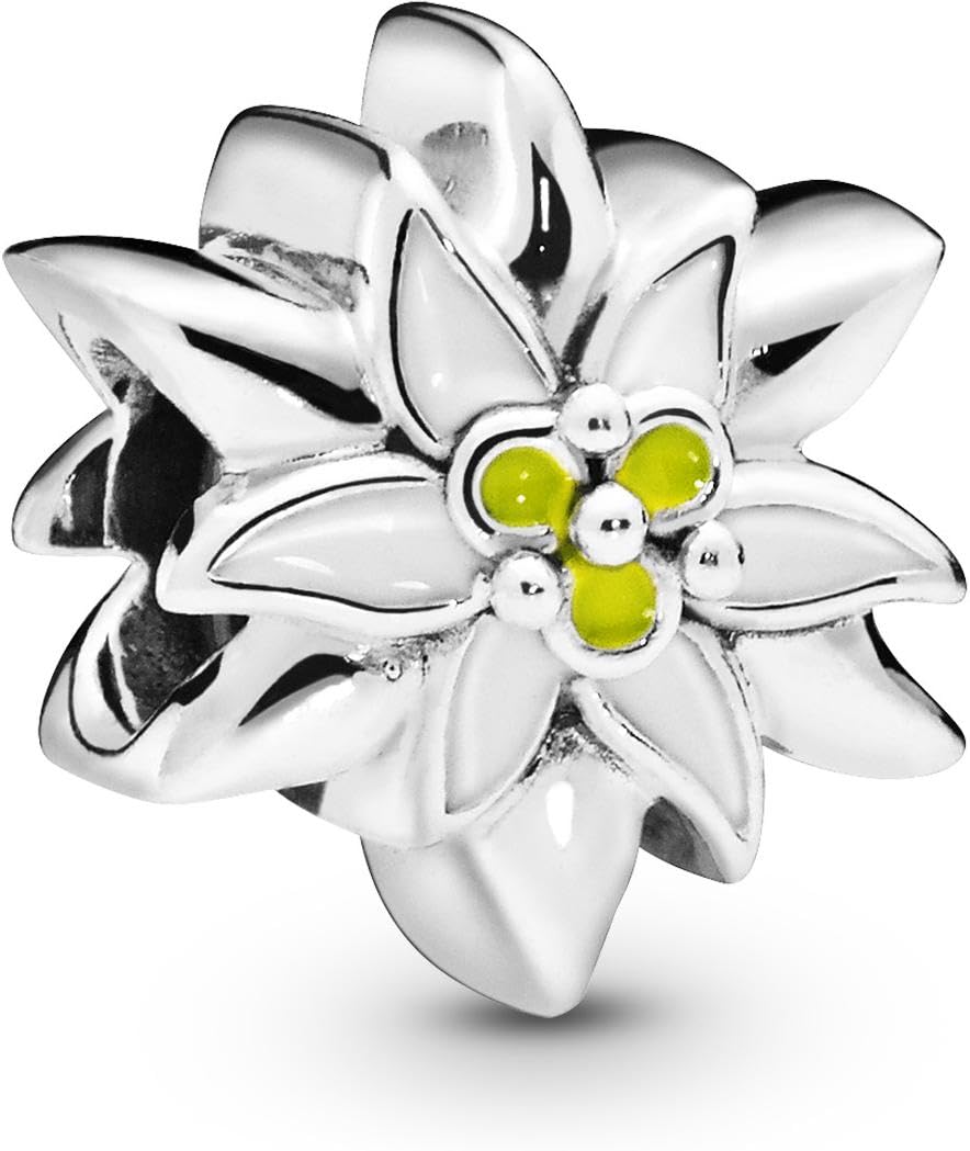 Pandora Edelweiss sterling silver charm with white and yellow enamel