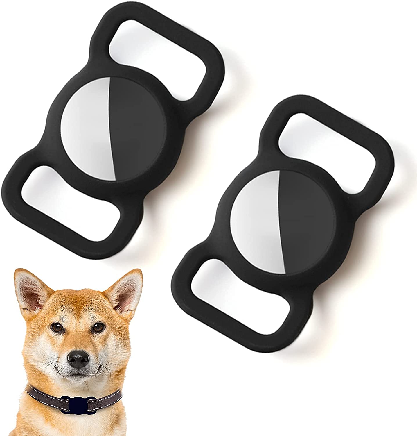 Kuaguozhe Silicone Protective Case Compatible with Apple Airtag GPS Finder Dog Collar, Pet Loop Holder for Apple Air Tags, Slide On Sleeve Compatible with Apple Airtags (Black + Black)