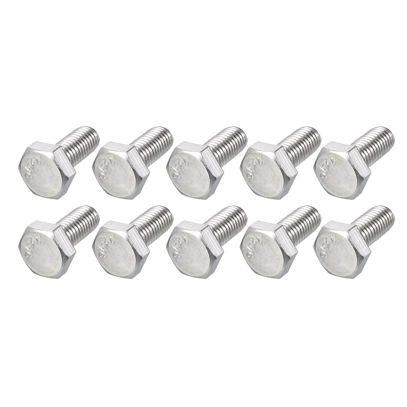 METALLIXITY Hex Bolts (M10-1.5x20mm) 10Pcs, 304 Stainless Steel Coarse Fully Threaded Hex Head Screw Bolt Machine Screws - for Furniture Repair, Silver