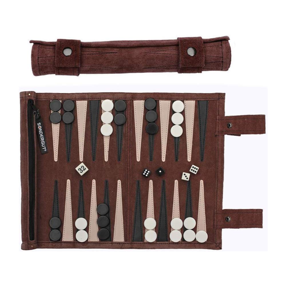 SONDERGUT Backgammon Travel Backgammon Set Genuine Leather