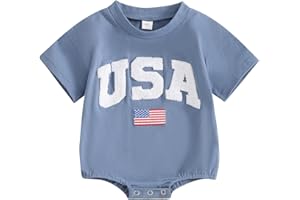 FYBITBO 4th of July Baby Boy Girl Outfit Newborn Bubble Romper American Flag Bodysuit Fourth of July USA Summer Clothes