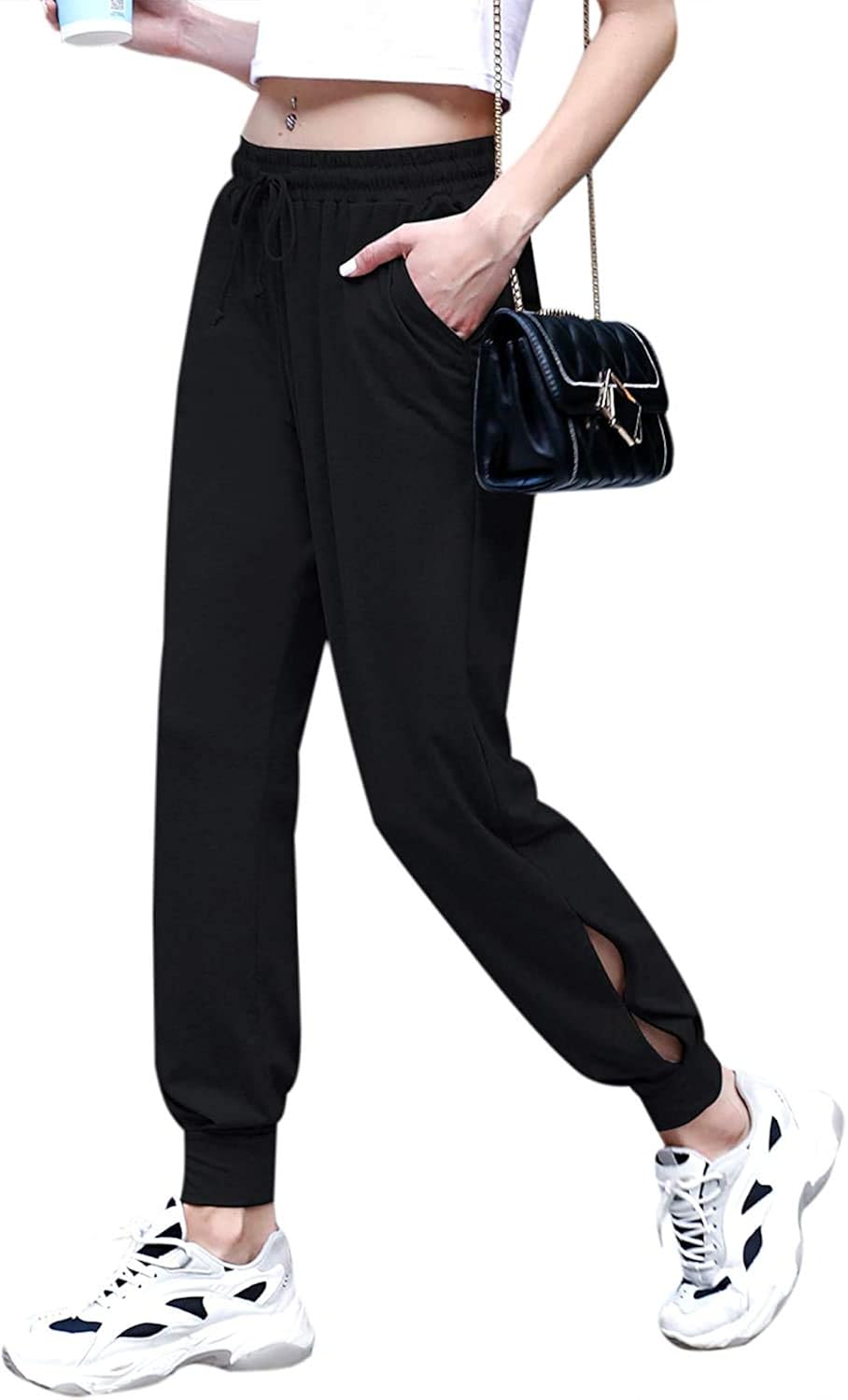 Aibrou Womens Sweatpants Drawstring Waist Harem Jogger Pants with Pockets: Clothing