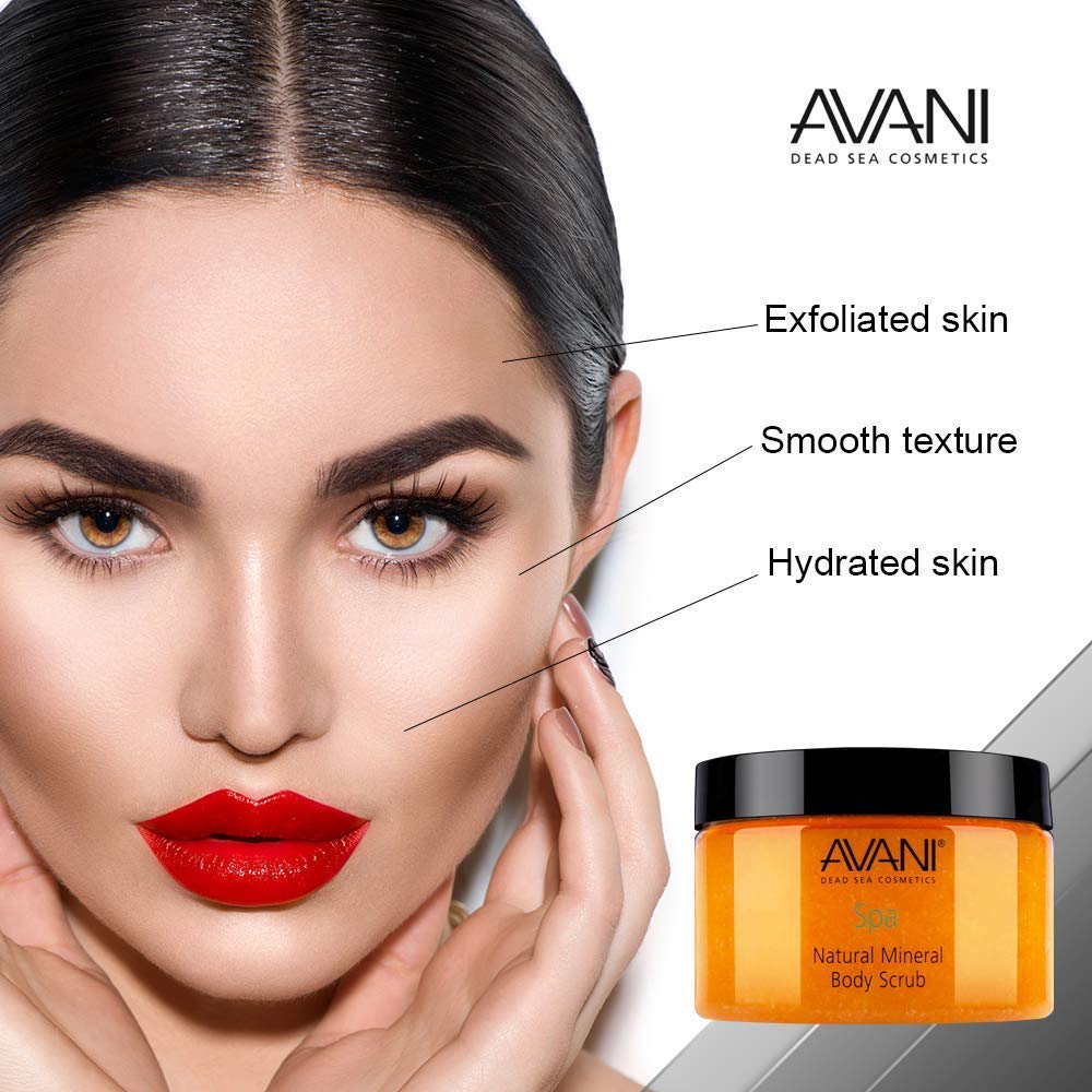 Avani Natural Mineral Body Scrub - Dead Sea Salt, Vitamin E, Jojoba, Sunflower, Sweet Almond - Exfoliating Formula for All Skin Types - Milk/Honey : Dead Sea Salt Scrub : Beauty