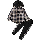 FOCUTEBB Toddler Baby Boys Clothes Plaid Shirt Tops Hoodied Long Sleeve Sweatsuit Pants Fall Winter Outfits 12M-6T