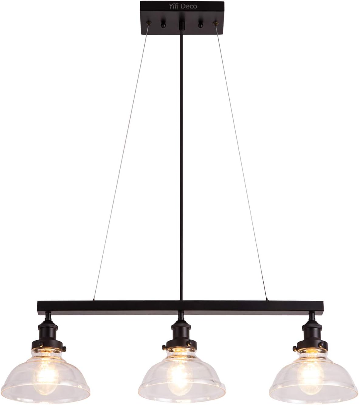 YIFI Deco Pendant Light Farmhouse Industrial Light Glass Adjustable Three Light Fixture Hanging Pendant Light for Kitchen Island Bedroom Living Room Dining Room, Clear