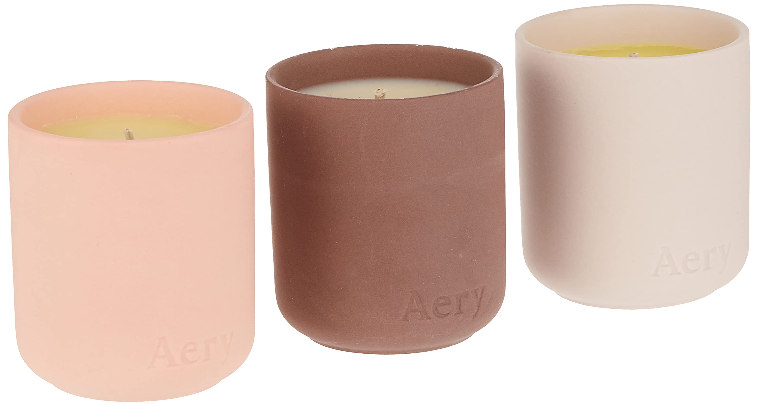 Aery Floral Rosy Minimalist Ceramic Candles Gift Set - Parisian Rose, Aztec Tuberose & Moroccan Rose - Plant-Based, Gold Foil Finish