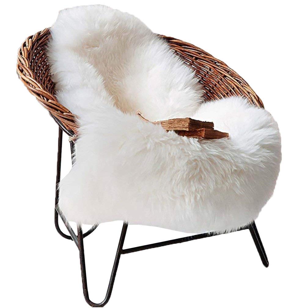 JXLOULAN Faux Fur Sheepskin Rug Faux Fleece Fluffy Area Rugs Anti-Skid Carpet for Living Room Bedroom Sofa Nursery Rugs (White, 60 x 90 cm) โ image 1