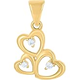 Jewels By Lux 10kt Yellow Gold Womens Cubic-Zirconia Triple Heart Charm Pendant