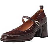 U-lite Women's Pumps Mary Jane High Heel Square Toe Oxfords Dress Shoes Casual Style Brown 8.5