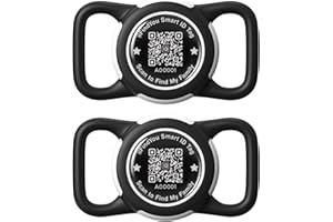 ILFINDYOU 2 Pack Waterproof AirTag Dog Collar Holder for Apple Tracker QR Code Case Black