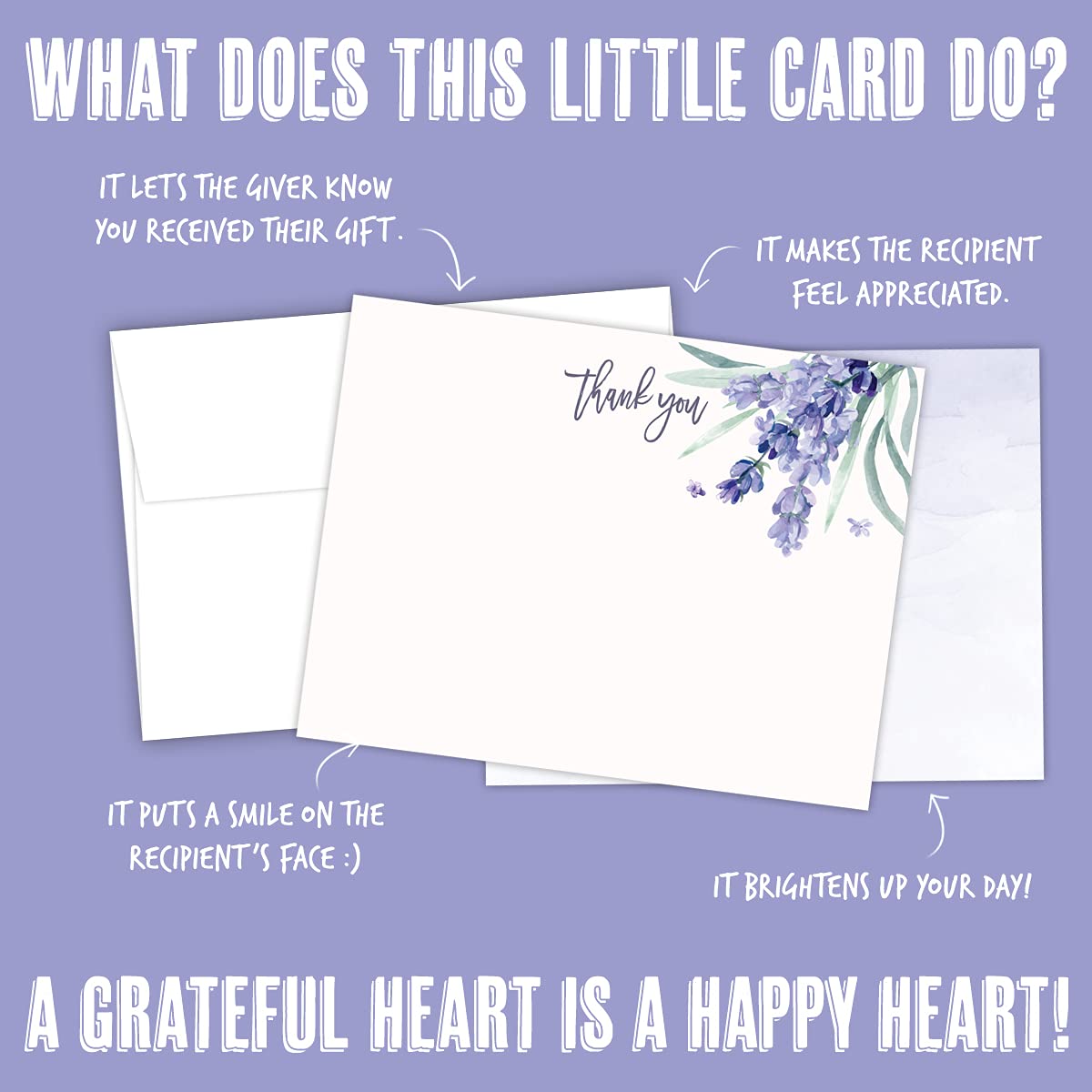 Koko Paper Co Lavender Thank You Cards | 25 Flat Cards and Envelopes | Printed on Heavy Card Stock.