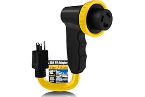 SQUANCHY RV 30 Amp to 110 Adapter with Locking Connector, 30 Amp to 15 Amp RV Adapter, NEMA 5-15P to NEMA L5-30R Electrical Power Adapter with Upgraded Grip Handle, ETL Listed.