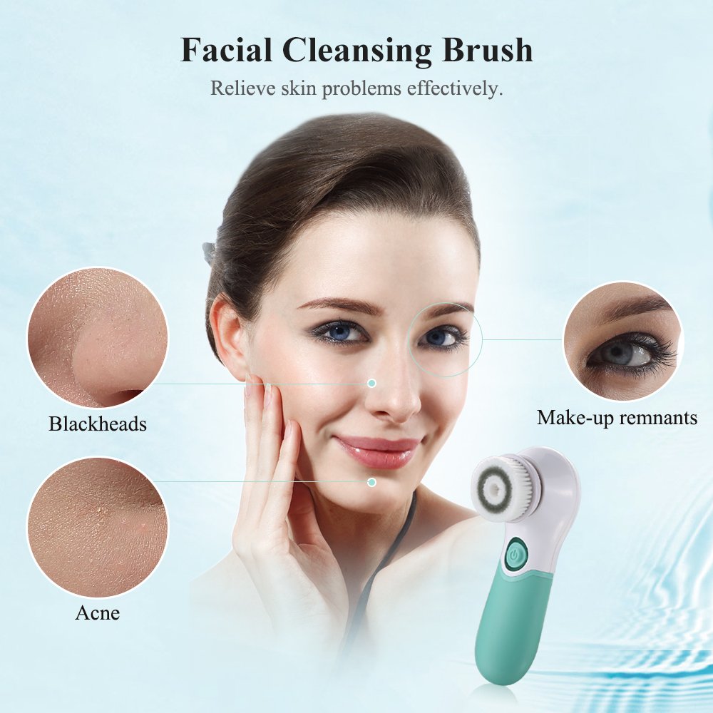 TOUCHBeauty Rotating Facial Brush Waterproof Face & Body Deep Cleansing System with 2 Spin Head, Skin Exfoliator Massager Bathing Brush,Pore Minimizer, Blackhead Remover SPA Skin Care Set TB-14839