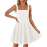 ZESICA Womens Summer Sleeveless Mini Dress Tie Shoulder Square Neck High Waist Swing A Line Short Sundresses