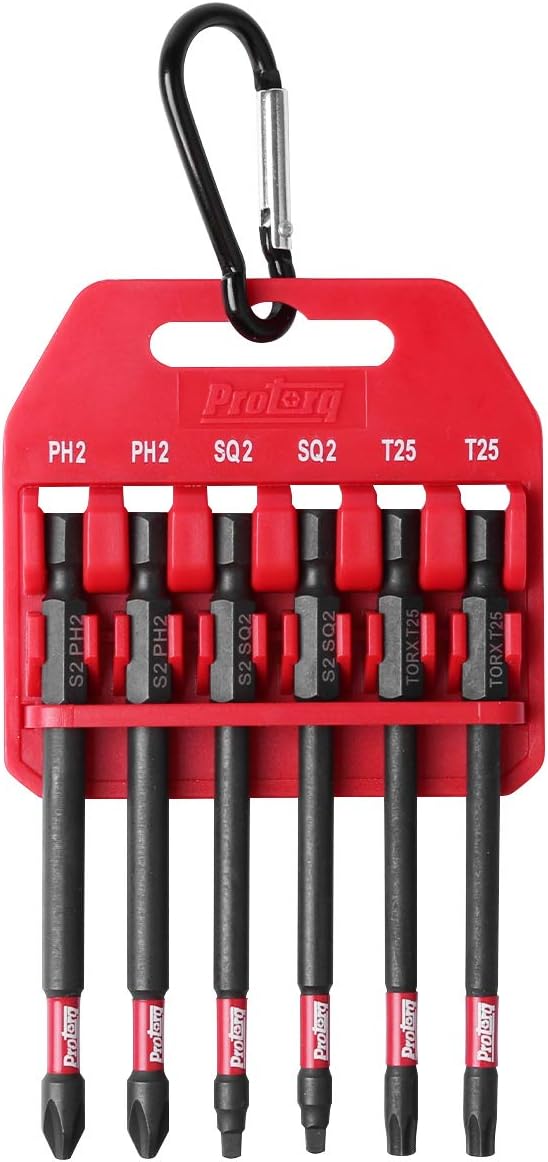 Protorq Impact Bit Set W/clip, 2 Phillips, 2 Square, T25 TORX, 6-Piece, 3 1/2-Inch Length, Industrial Strength, 1/4" Hex Shank