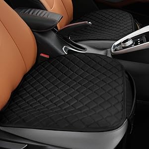 Tsumbay Car Seat Cushion 2pc PU Leather Car Front Seat Cushion with Storage Pouch Auto Interior Breathable Cover Pad Mat Non Slip Car Seat Protector Universal for Home Car Office Chair Use (Black)