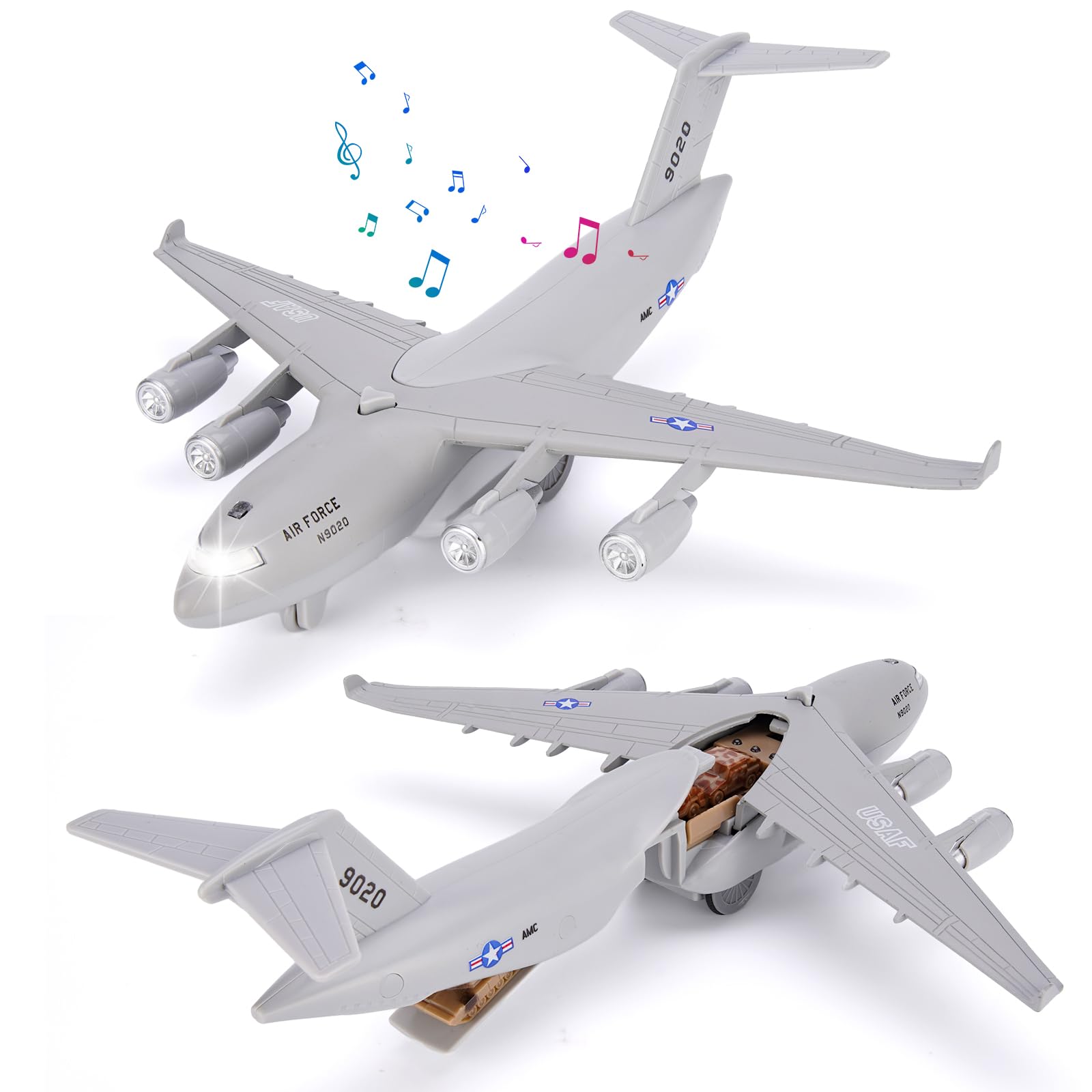 Photo 1 of Crelloci Air Force Diecast Plane Toy with Lights & Sounds Pull Back, Grey Metal Military Model Airplane, Army Aircraft Fighter Toy, Play Vehicle for Kids Boys Toddlers Ages 3+