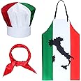 Keymall Italian Chef Costume Chef Hat and Apron for Women Italian Flag Bib Apron Baking Fabric Cooking Apron for Home Kitchen