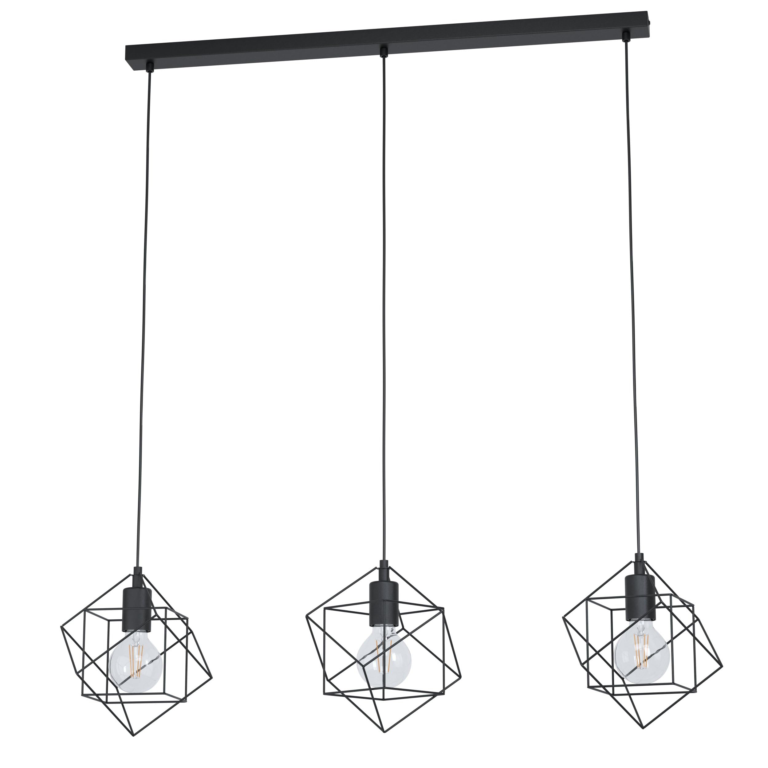 Eglo Pendant Light Straiton, 3-Flame Hanging Lamp Vintage Industrial, Steel Suspension Lamp in Black, Dining Table Light, Living Room Hanging Lamp with E27 Socket, L 90.5 cm