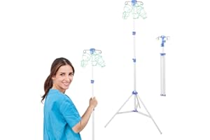 WONDSIGHIN Foldable IV Pole Portable, Collapsible IV Pole Stand, Tripod IV Pole Stand Adjustable, 4 Hooks 3 Legs for Nursing Clinic Home Care Travel, Stable, WHITE1