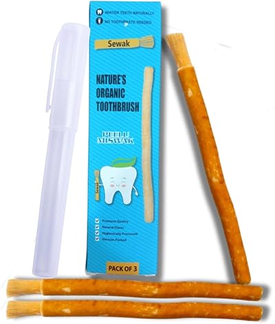 SEWAK Miswak Sticks Natural Toothbrush 3 Pcs Pack with Holder