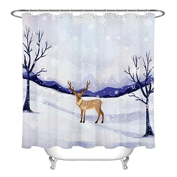 Amazon Com Zonxn Reindeer Tree Shower Curtain Winter Snow Scene