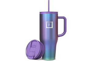 IRON °FLASK ​​Insulated Tumbler with Straw Lid & Handle - 40oz (2 Lids) - Vacuum Leakproof Double Walled Stainless Steel Trav