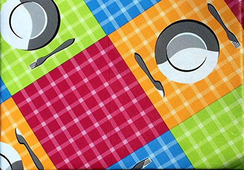 Vinyl Felt Backed Tablecloth, Thicker, Last Longer, Stain Resistant for Indoor and Outdoor - Picnic Theme on Multicolor Background (Round 60)