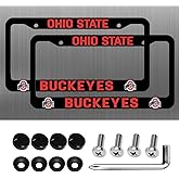 2 Packs Matte Black for Ohio State License Plate Frames,2 Holes License Plate Holder for OSU Buckeyes,Universal Aluminum Tag Frame for License Plate for Front and Rear Car Tags