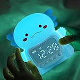 Yiliaw Axolotl Alarm Clock with Night Light for Kids, 7 RGB Color Cute Alarm Clocks for Bedrooms Ok to Wake Clocks, Silicone Animal Tabletop Lamp for Teen Girls Boys, Blue