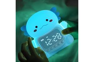 Axolotl Alarm Clock with Night Light, 7 RGB Color Ok to Wake Clocks, Silicone Animal Lamp for Teen Girls Boys, Blue