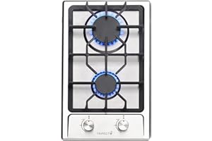 WAFIET 12 Inch Gas Cooktop with 2 Italy SABAF Sealed Burners Portable Gas Burner NG/LPG Convertible Gas Stove Top Stainless Steel Gas Hob for Apartment Outdoor RVs - Thermocouple Protection