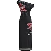 CIDER Women Off Shoulder Maxi Floral Dress Y2k Fall Fashion Wedding Guest Dresses Bodycon Cocktail Party Club Outfits