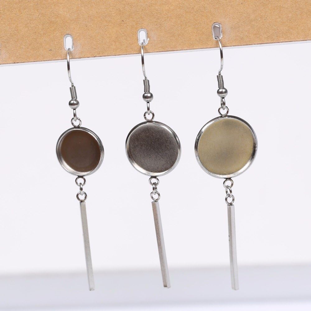 SHUNAE 20pcs Pack 12mm 14mm 16mm Stainless Steel 304 cabochon Earring Base Settings Blank Earrings Bezel Trays DIY Earring Hooks findings (12mm)