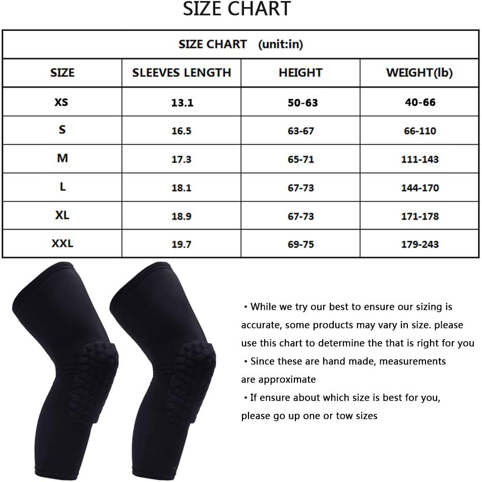 PISIQI Knee Compression Pads Long Leg Sleeve Brace Protection for Basketball, Football & Volleyball (2 Sleeves) : Clothing