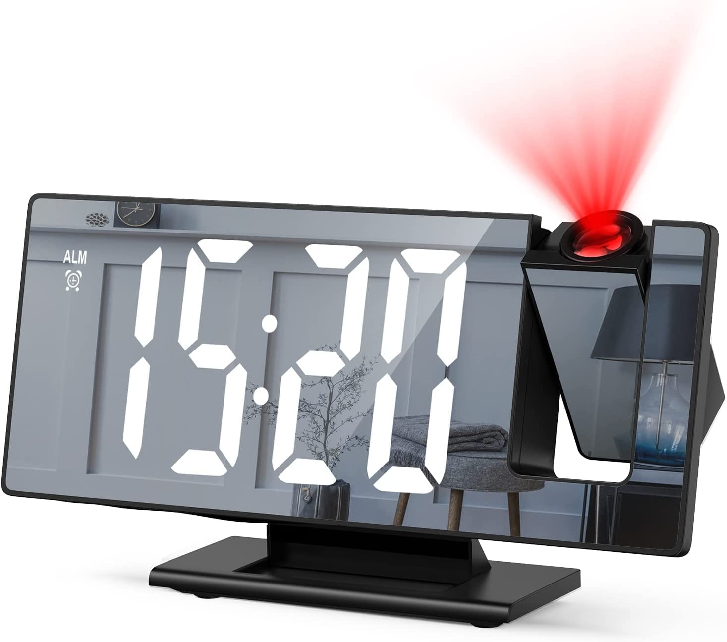 Ankilo Newest 180° Projection Alarm Clock, Digital Alarm Clock for Bedroom with 7.8 inch Mirror Surface, 4-Level Brightness, Auto Dimmer Mode, Snooze Function, 12/24H Display for Home, Bedroom, Office