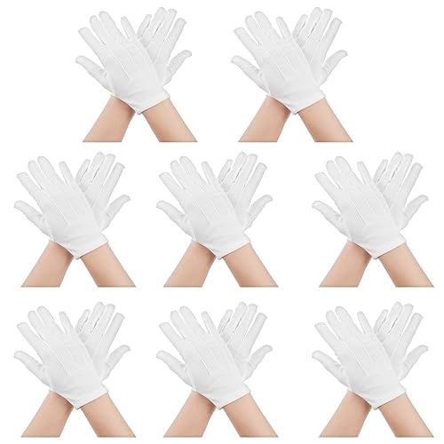 Telooco 8 Pairs White Gloves,Cotton Gloves,Formal Uniform Party Polyester Tri-ribbed Party Glove for Boys Girls