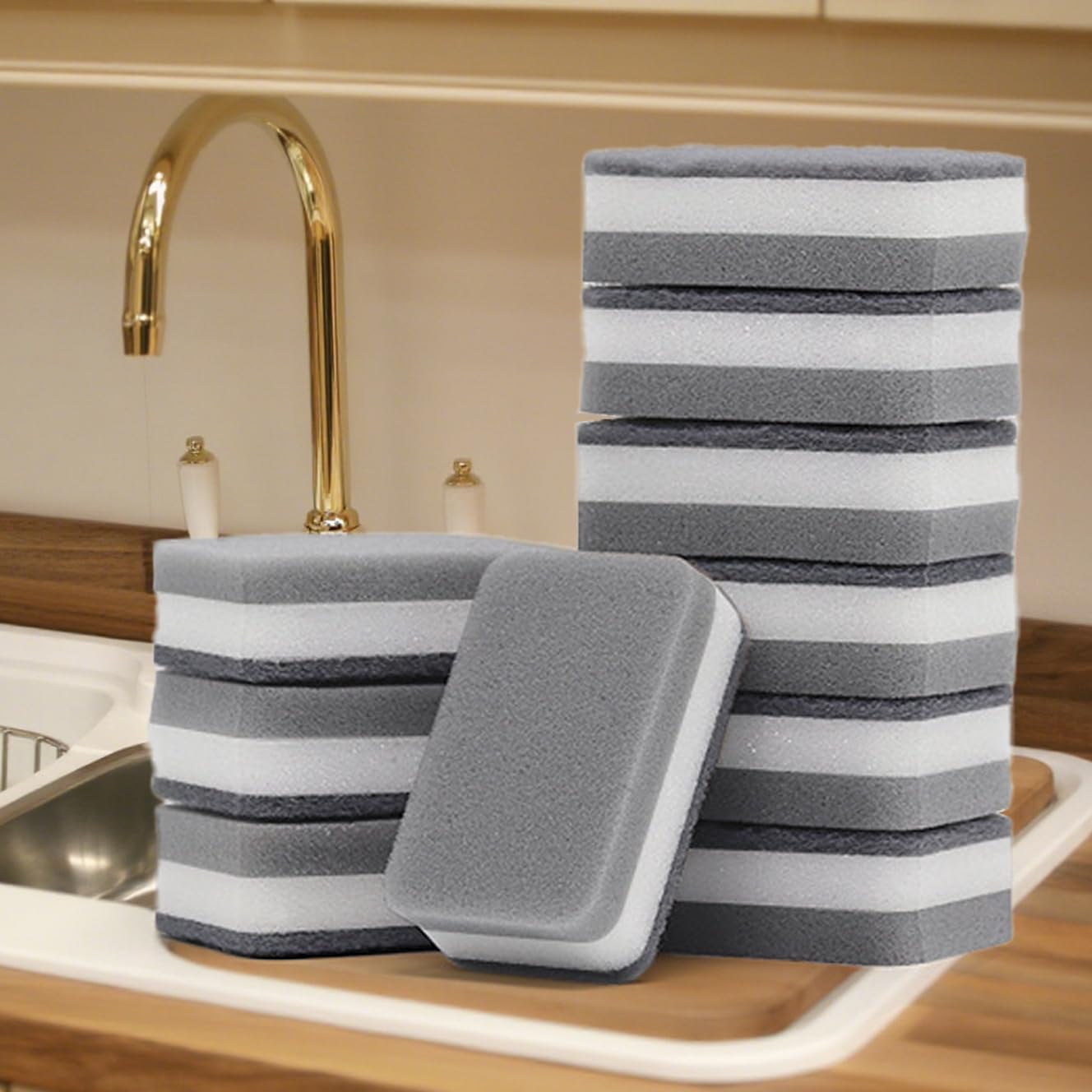 Photo 1 of 10 Pack Non-Scratch Scrub Sponge, Kitchen Cleaning Sponge for Cookware, Natural Kitchen Sponges, Cleaning Supplies for Dishes, Bathroom, Household Use