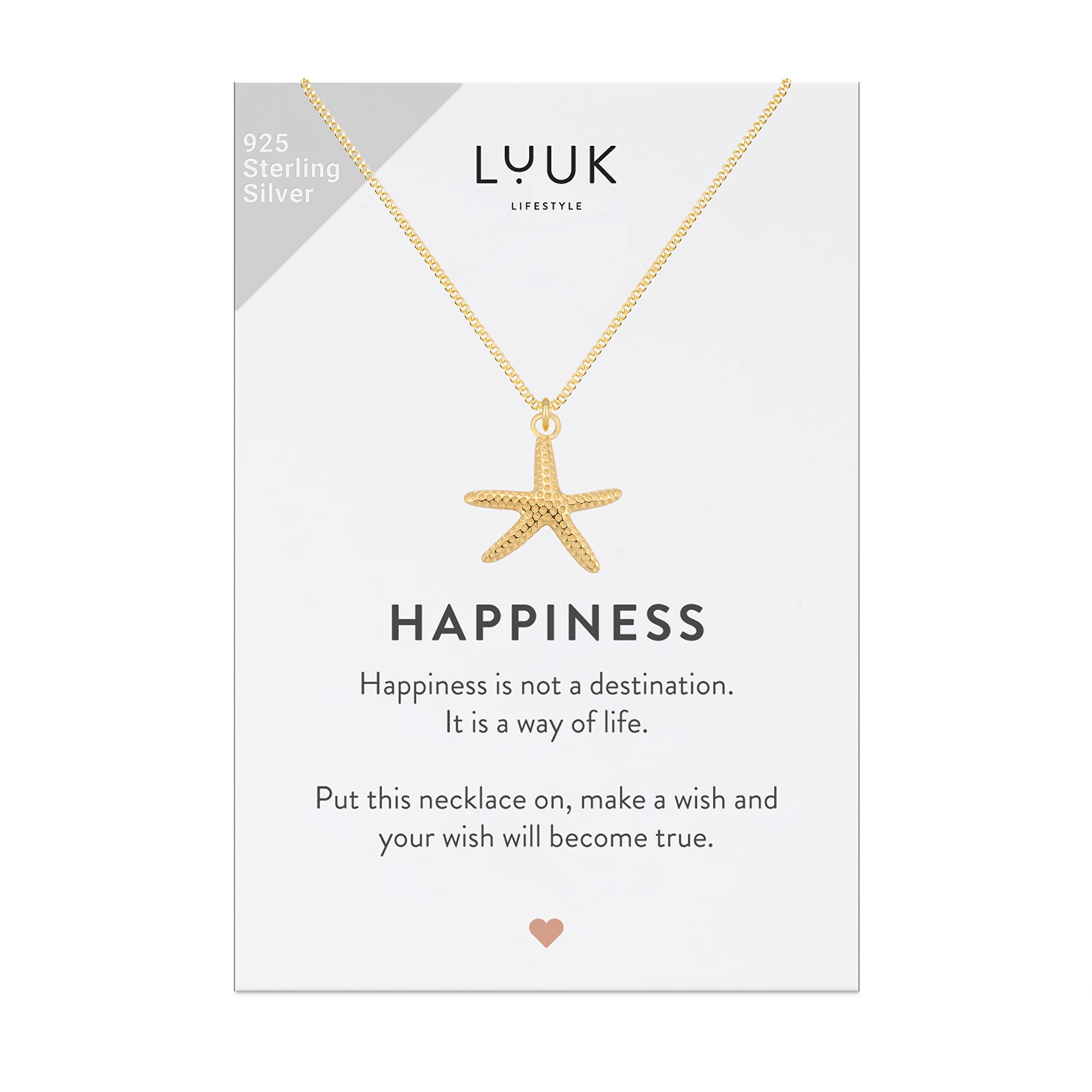 LUUK LIFESTYLE 925 Sterling Silver Pendant Necklace for Women Waterproof 50cm Chain Modern Necklace Gift for Her Gold Starfish