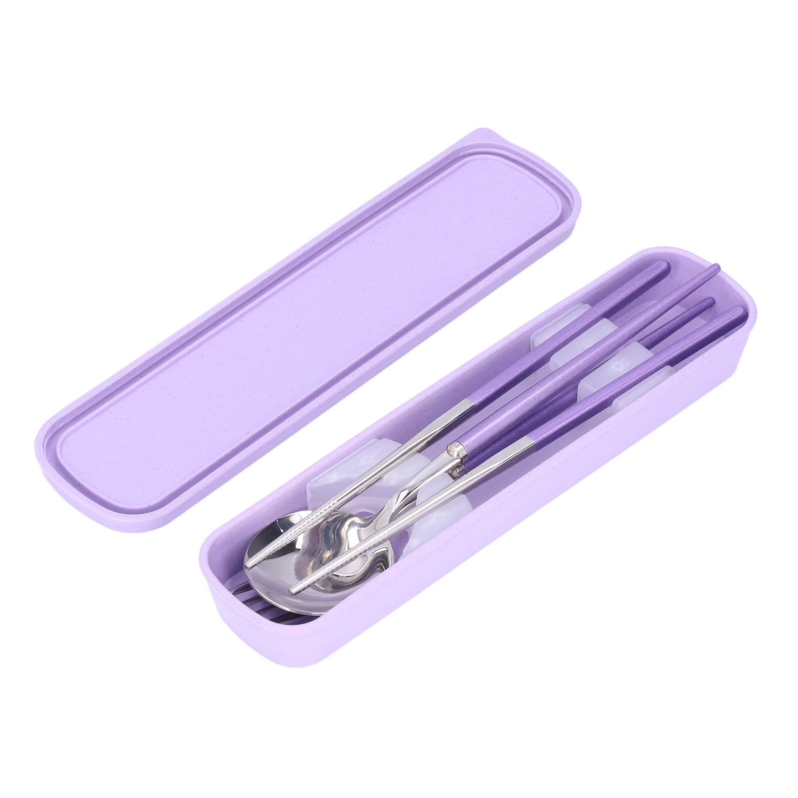 Stainless Steel Flatware Set with Portable Box, Reusable Flatware Cutlery Set, Camping Travel Utensils Set Include Fork Spoon Chopsticks(Purple)