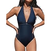 CUPSHE Women's One Piece Swimsuit V Neck Bathing Suit Mesh Halter Straps Adjustable Self Tie Swimwear Cutouts