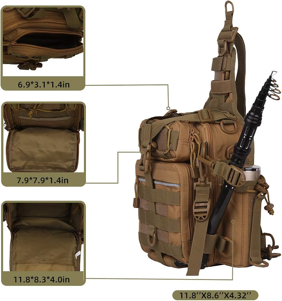 BLISSWILL Fishing Backpack Outdoor Tackle Bag Large Fishing Tackle Bag Water-resistant Fishing Backpack with Rod Holder Shoulder Backpack (Khaki) : Sports & Outdoors