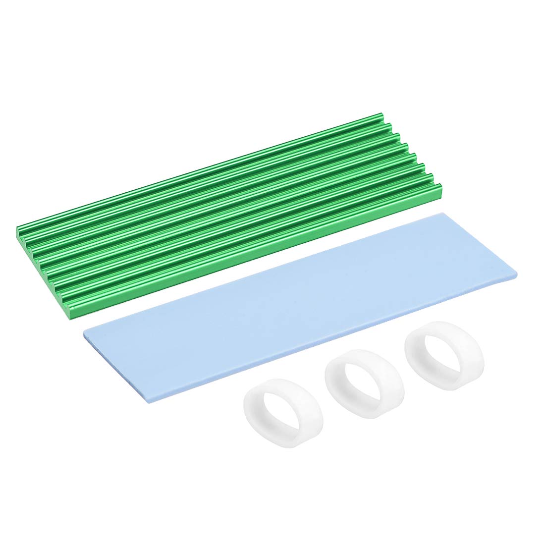 sourcing map Aluminum Heatsink Kit 70x22x3mm Green with Silicone Thermal Pads for M.2, for 2280 SSD