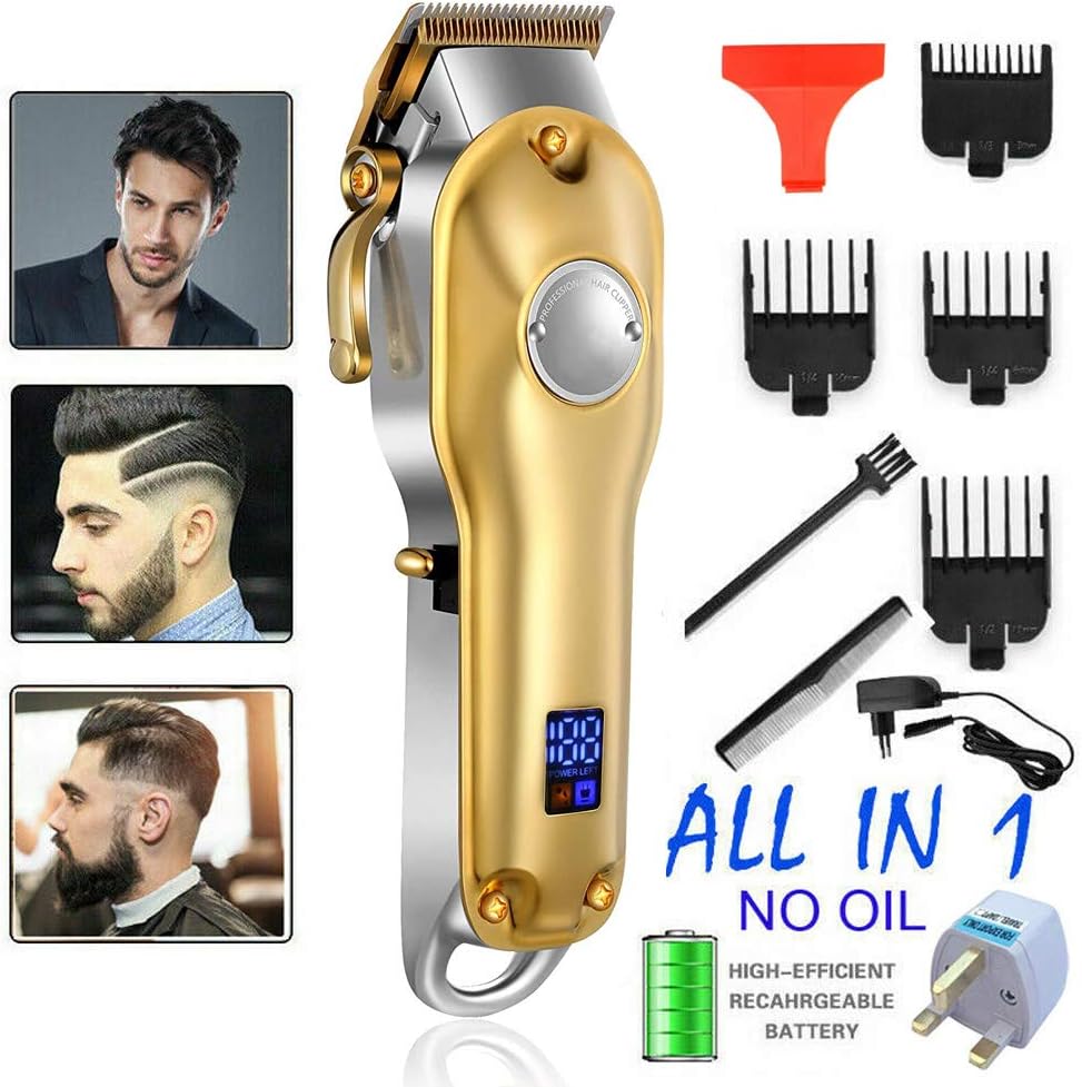 Hair Clippers, Hair Clippers for Men Kids All-Metal Built 2500mAh Rechargeable Beard Trimmer Cordless Hair Trimmer Haircut Kit for Adult and Kids (Gold)