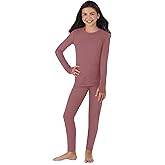 Cuddl Duds Girls Cold Weather Fleece-Lined Thermal Underwear 2-Piece Set - Kids Long Sleeve Top and Leggings Long Johns - Mauve - Small