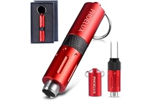 Phoelux Cigar Punch Multitool 2-in-1, Cigar Hole Opener and Twin Needle in A Key Chain Ring with Gift Box (Red)