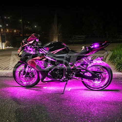Premium PINK 10 POD 4 STRIPS LED Motorcycle Engine & Ground Neon Accent Light Kit with 4-key Remote