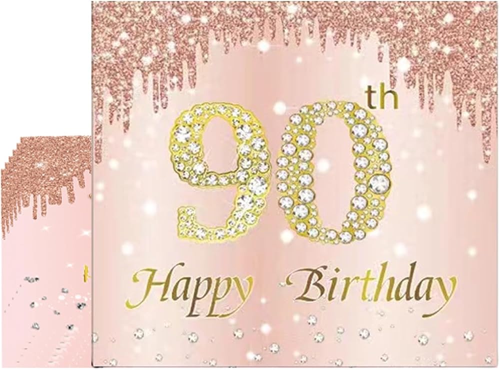 COSORO 20pcs Rose Gold 90th Birthday Napkins Serviettes Ladies Table Decor